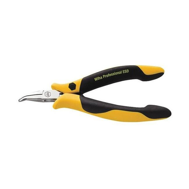 Wiha 4 3/4 in Bent Needle Nose Plier ESD Safe Dissipative Handle 32744