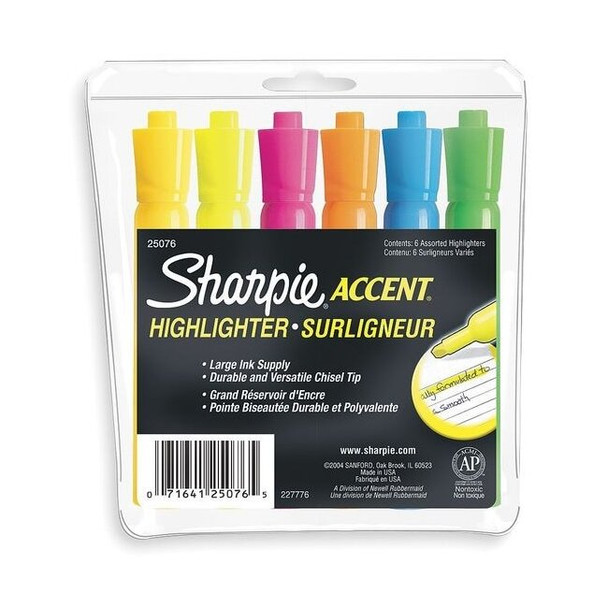 Sharpie Highlighter,Standard,Assorted,PK6 25876PP
