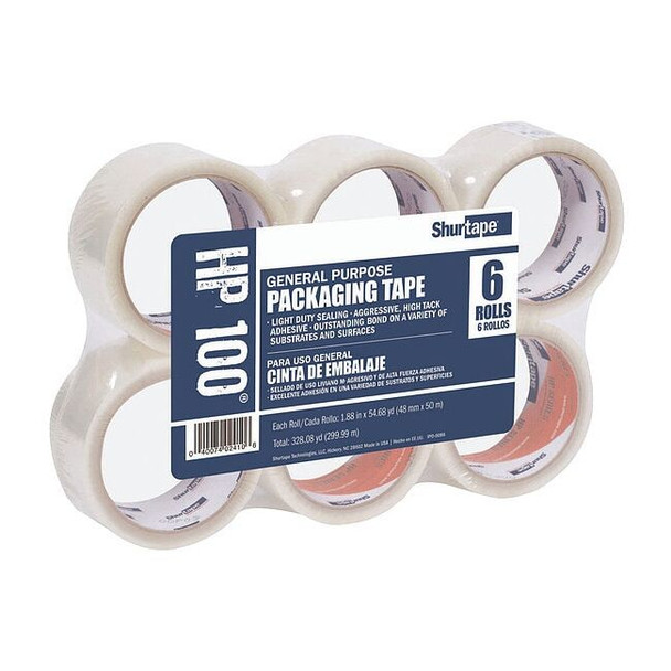 Packing Tape, 1.6 mil Thick, 2 in W x 50 m L, 3 in Core Dia., Clear, 36 PK