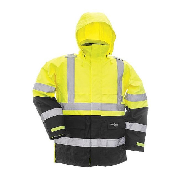 Hi-Viz Safety Jacket, Polyester, Polyurethane, Class 3 Type R, Black/Yellow, 2XL