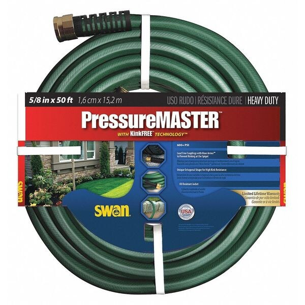 5/8 in ID x 50 ft L Water Hose, PVC Tube, Green, Aluminum x Aluminum Fitting