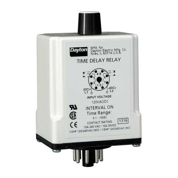 Single Function Time Delay Relay, Octal, Interval, 1 Functions 12V DC, DPDT