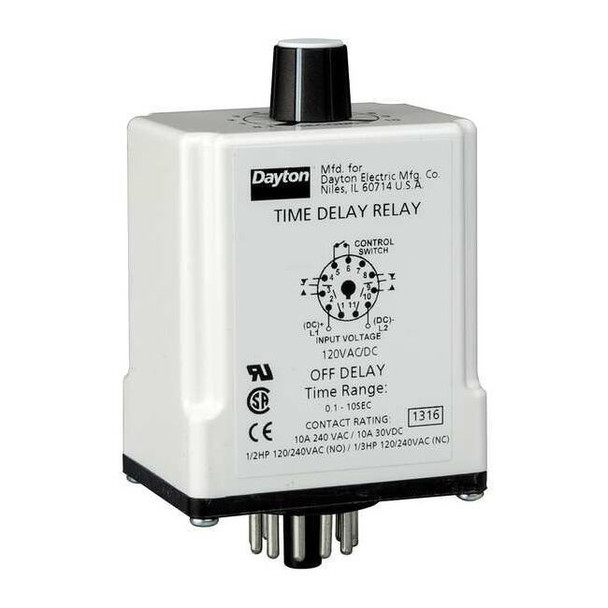 Single Function Time Delay Relay, Octal, Off Delay, 1 Functions 12V DC, DPDT