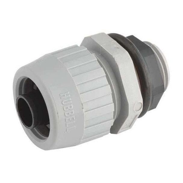 Conduit Fitting Connector, 2 in, Liquid-Tight, Nylon, Electro Zinc Plated, Gray