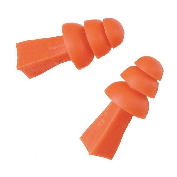 Tri-Grip Reusable Vinyl Ear Plugs, Flanged Shape, 27 dB, Orange, 100 PK