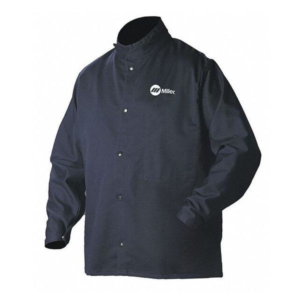 Welding Jacket, Cotton, 9 oz, 30 in Length, Snaps Closure, 1 Pockets, Navy, 2XL