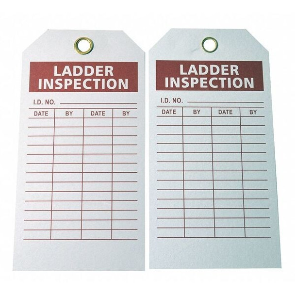 Tag, Ladder Inspection, Polyester, 3 in H x 5 3/4 in W, White, Rectangle, 100 PK