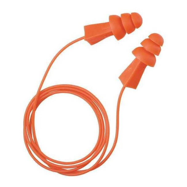 Tri-Grip Reusable Vinyl Ear Plugs, Flanged Shape, 27 dB, Orange, 100 PK