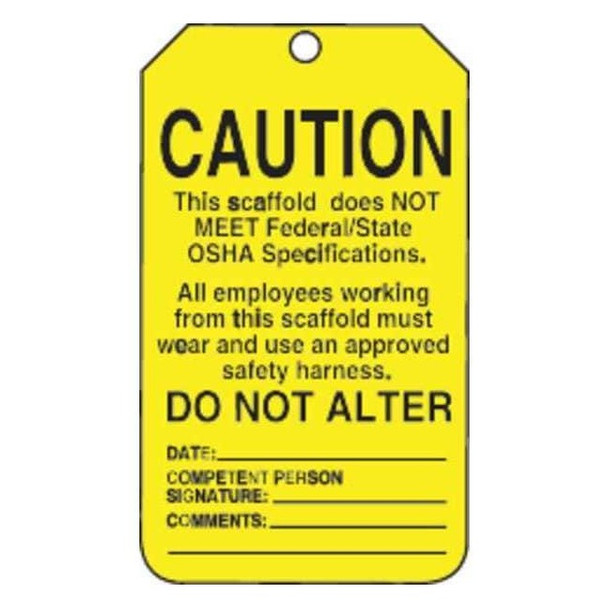 Tag, Scaffold, Plastic, 5 3/4 in H x 3 1/4 in W, Rectangle, 25 PK