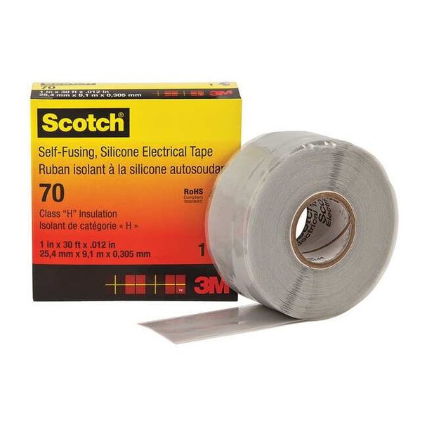 3m Silicone Electrical Tape, 70, Scotch, 1 in W x 30 ft L, 12 mil thick, Gray 70