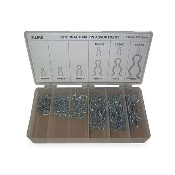 Cotter, Hairpin Pin Assortment, Steel, Zinc Plated, 276 Pcs