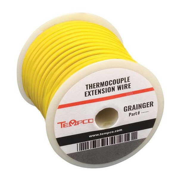 Tempco ThermocoupleWire,TypeKX,20AWG,Ylw,100ft TCWR-1004