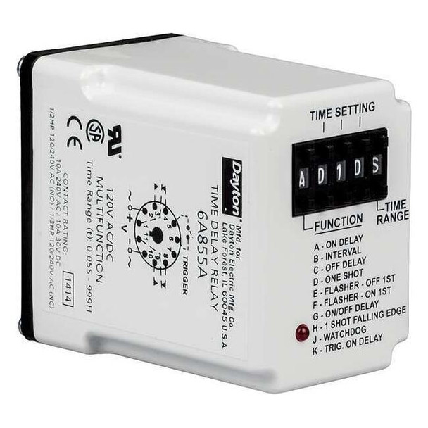Multifunction Time Delay Relay, Octal, Multi Function, 10 Functions 12V DC, DPDT