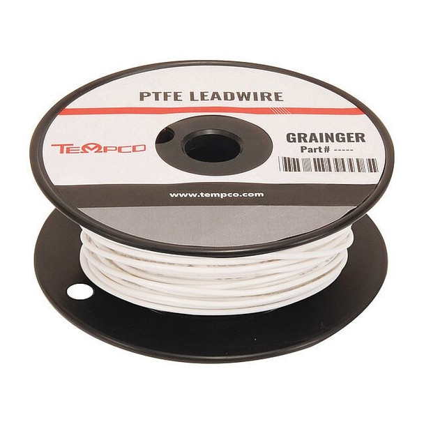 Tempco High Temp Lead Wire, PTFE, 14 AWG, White, 100 ft LDWR-1056