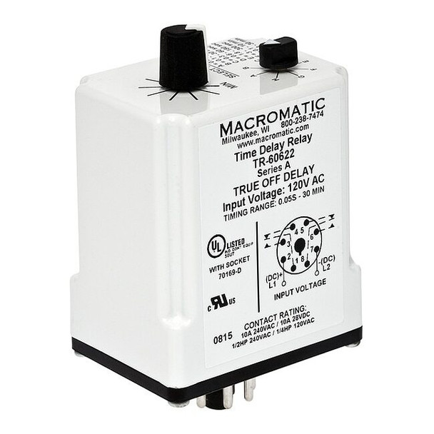 Single Function Time Delay Relay, Octal, Off Delay, 1 Functions 120V AC/DC, DPDT