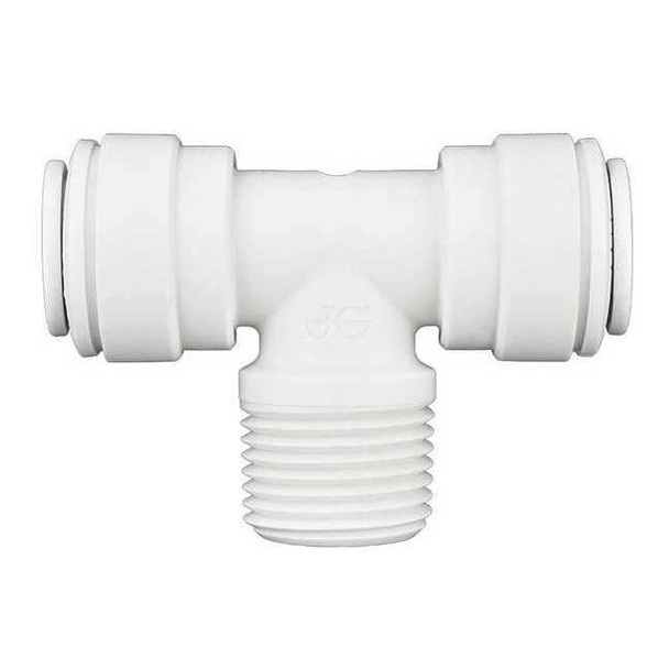 Push-Fit Tee Fitting, 3/8 in Tube Size, Polypropylene, White, 10 PK