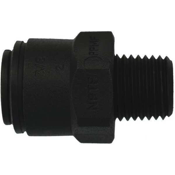 Push-Fit Adapter Fitting, 3/8 in Tube Size, Polypropylene, Black, 10 PK