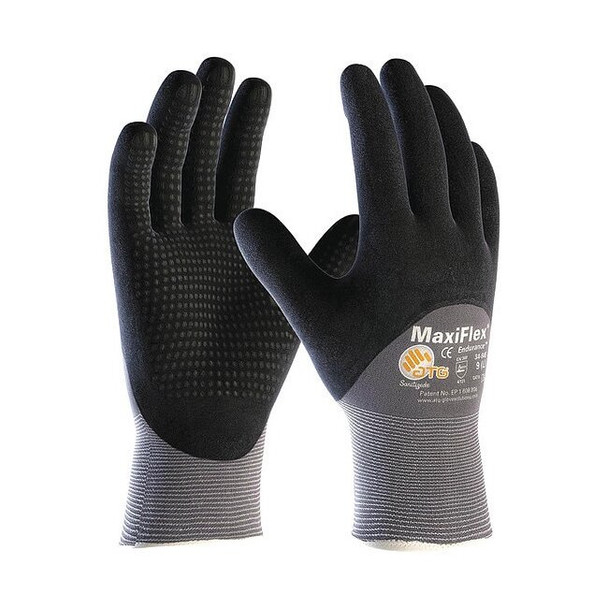 Coated Gloves, Foam Nitrile, Dotted, Palm, 4 Abrasion Level, Gray, XL (10) 12 PK