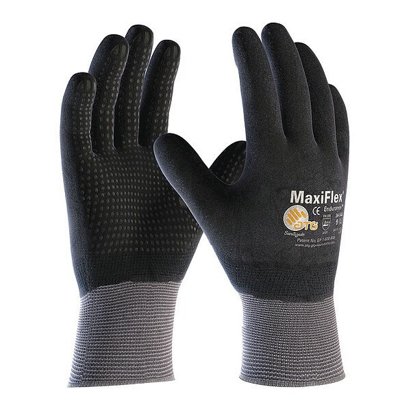 Coated Gloves, Foam Nitrile, Dotted, Palm, 3 Abrasion Level, Gray, XL (10) 12 PK