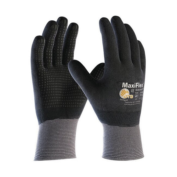 Coated Gloves, Foam Nitrile, Dotted, Palm, 3 Abrasion Level, Gray, XL (10) 12 PK