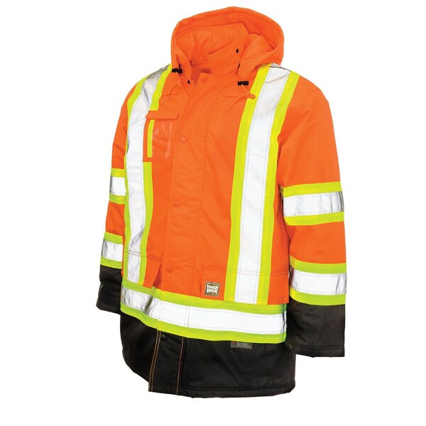 Men's Hi-Vis Safety Parka, 300D Poly Oxford with PU Coating, Orange, Xl