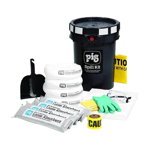 Spill Kit, 8 gal Volume Absorbed per Kit, 12 gal Capacity, Bucket, Black, 1