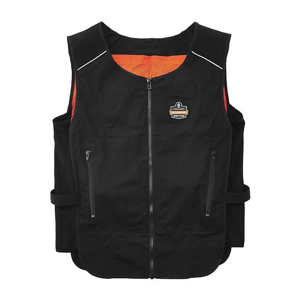 Ergodyne Cooling Vest, Cotton, Polyester, Zipper, Black, L/XL 6260