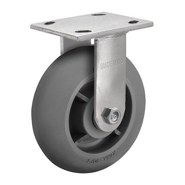 6" X 2" Non-Marking Rubber Soft Round Rigid Caster, No Brake, Loads Up To 450 lb