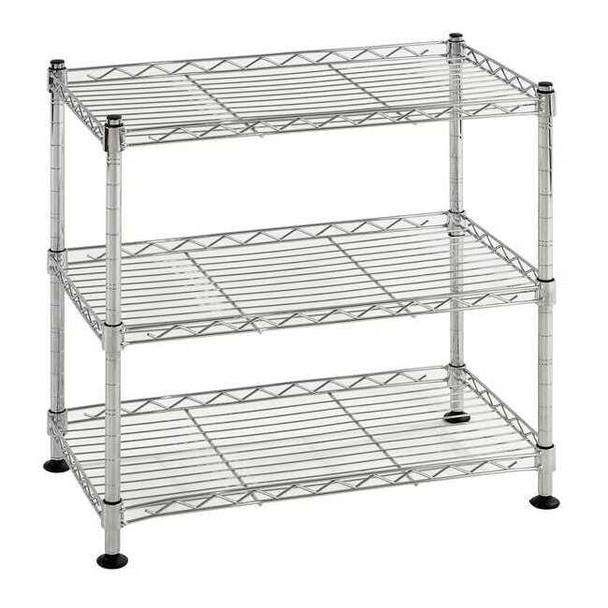 Wire Shelving Unit, 10"D x 18"W x 18"H, 3 Shelves, Chrome