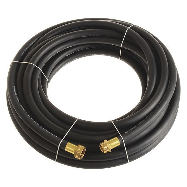 1/2 in ID x 25 ft L Garden Hose, EPDM Tube, Black, Brass x Brass Fitting
