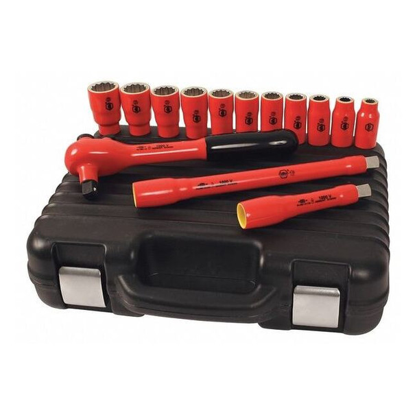 Wiha 1/2" Drive Socket Set SAE 14 Pieces 3/8 in to 1 in , Chrome 31792
