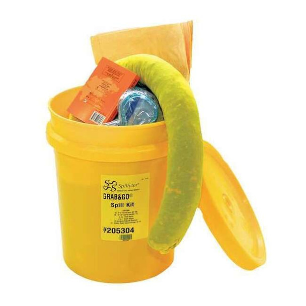 Spill Kit, 4 gal Volume Absorbed per Kit, 5 gal Capacity, Bucket, Yellow, 11