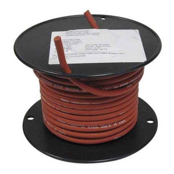 HV, High-Voltage Lead Wire, Nickel Plated Copper, 18 AWG, Red, Stranded, 50 ft