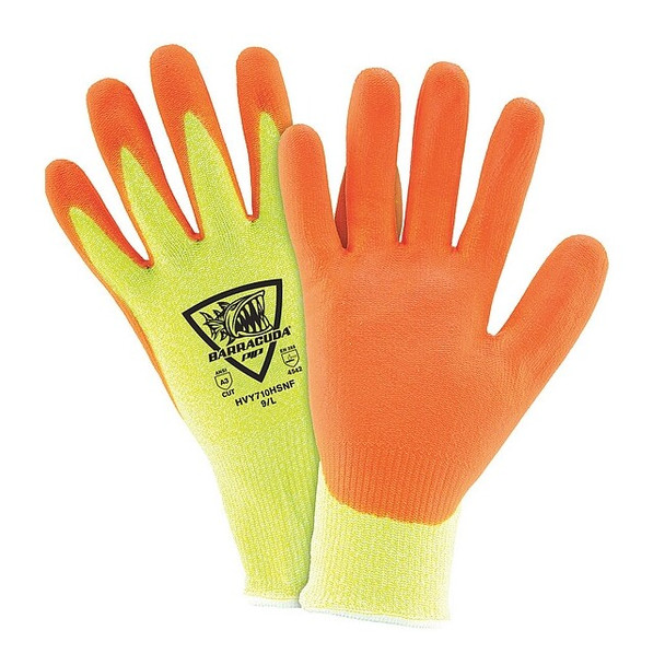Hi-Vis Coated Gloves, Cut Level A3 ,Dipped ,Polyurethane ,Sandy ,L 12 PK
