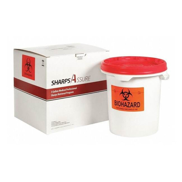 Sharps Assure Sharps Container, 5 gal, Red, Snap Lid, 14 in H SA5G