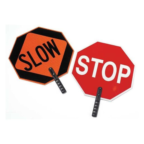 Paddle Sign, Orange/Black, Red/White, ABS Plastic, Handle
