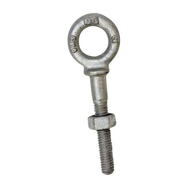 Eye Bolt With Shoulder, 5/8 in-11, 4 in Shank, 1-1/4 in ID, Steel, Galvanized