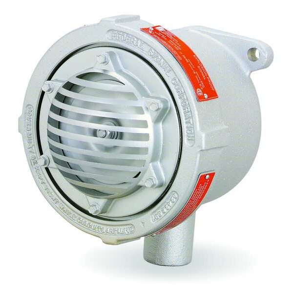 Vibrating Horn, Horn, Continuous, 120V AC, 100 dB, Aluminum, Gray, Conduit Mount