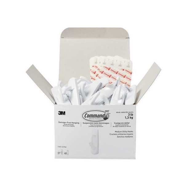Command Hook, White, Plastic, 1 in D, PK37 17001-S37NA