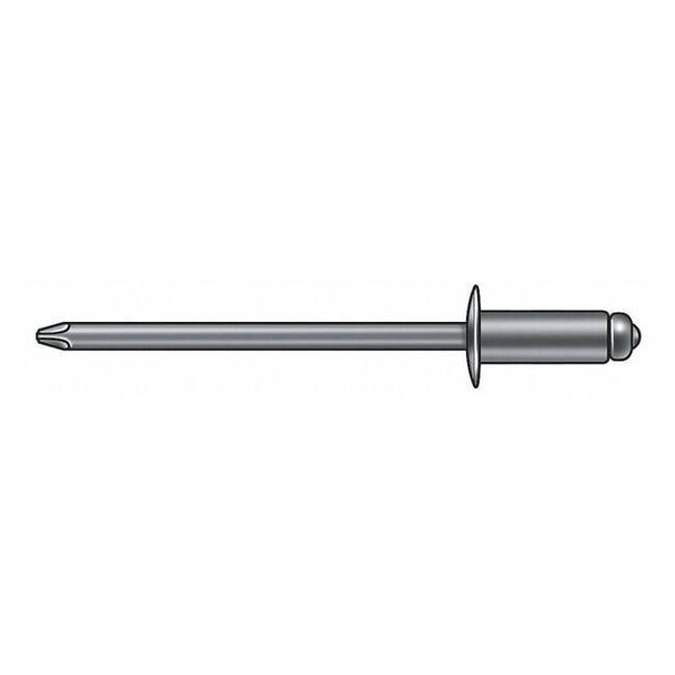 Blind Rivet, Large Flanged Head, 1/8 in Dia., 1/4 in L, Steel Body, 500 PK