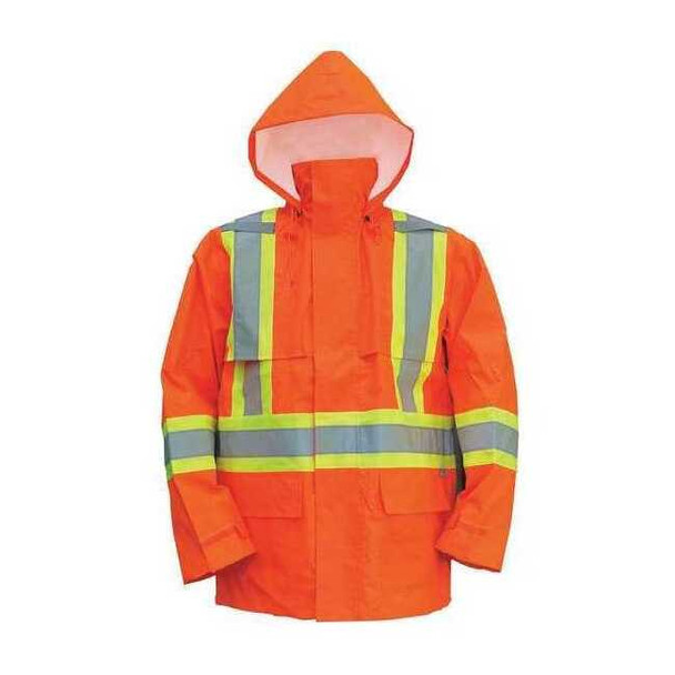 Hi-Viz Safety Jacket, Polyester, Polyurethane, Class 3 Type R, Orange, 2XL