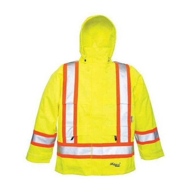 Hi-Viz Safety Jacket, Polyester, Polyurethane, Class 3 Type R, Green, 2XL