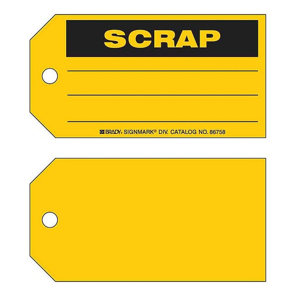 Tag, Maintenance, Paper, 3 in H x 5 3/4 in W, Yellow, Rectangle, 100 PK
