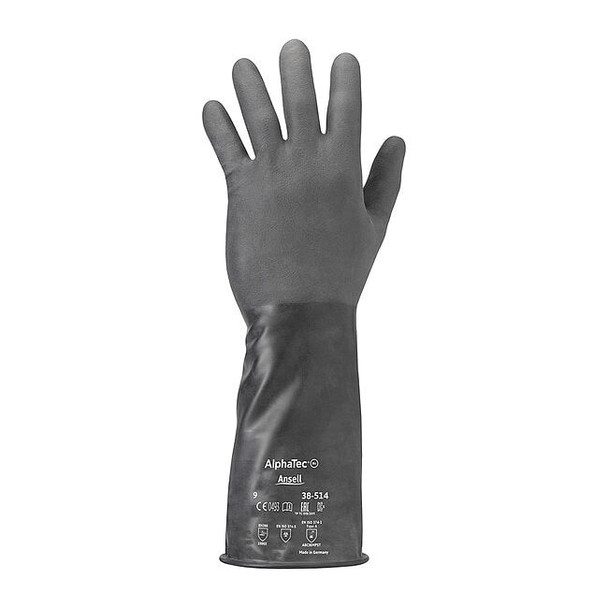 AlphaTec Chemical Resistant Gloves, Butyl, 14 in L, 14 mil, Black, 7, 1 PR