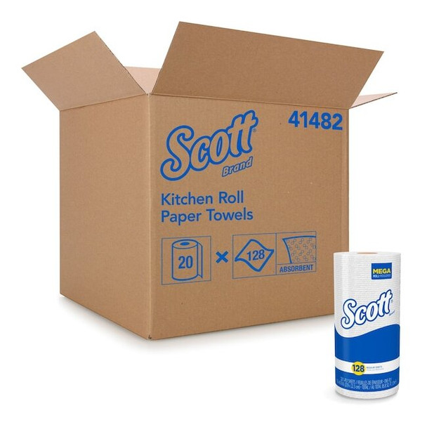 Scott Perforated Paper Towel, 1 Ply, 128 Sheets, White, 20 PK 41482