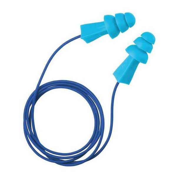 Tri-Grip Reusable Vinyl Ear Plugs, Flanged Shape, 27 dB, Blue, 100 PK
