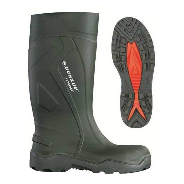 Men's Dunlop Rubber Boot, Steel Toe, 13"-16" Height, Dark Green/Black, 13