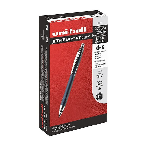 Uni-Ball Retractable Rollerball Pen, Fine 0.7 mm, Black PK12 62152