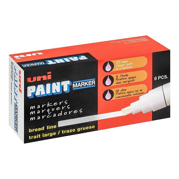 Uni-Paint Permanent Marker, Large Tip, Yellow Color Family, Paint, 6 PK 63735