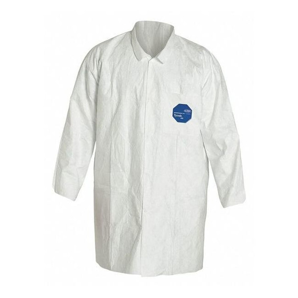 Tyvek 400 Disposable Lab Coat, Tyvek(R) 400, Snaps Closure, White, XL, 30 PK